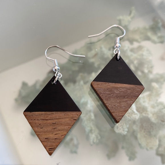 Jewelry - NEW Black Resin Wooden Triangle Statement Earrings